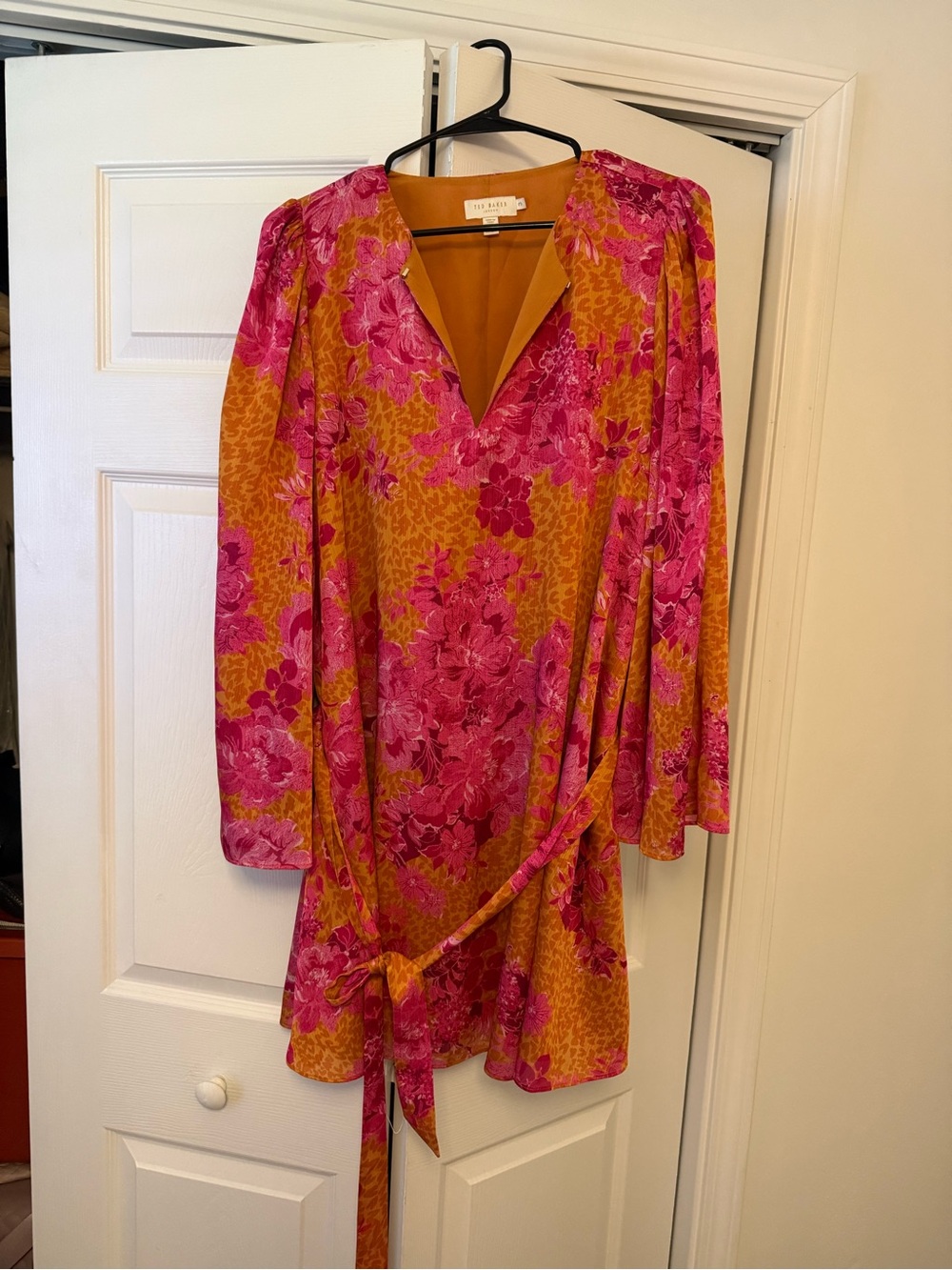 Ted Baker Pink & Mustard Floral Long-Sleeve Dress